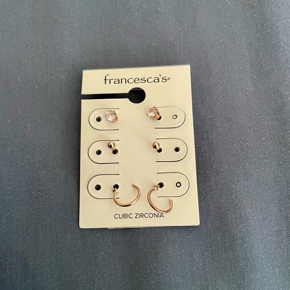 Francesca's Collections Rose Gold and Clear Earring Set